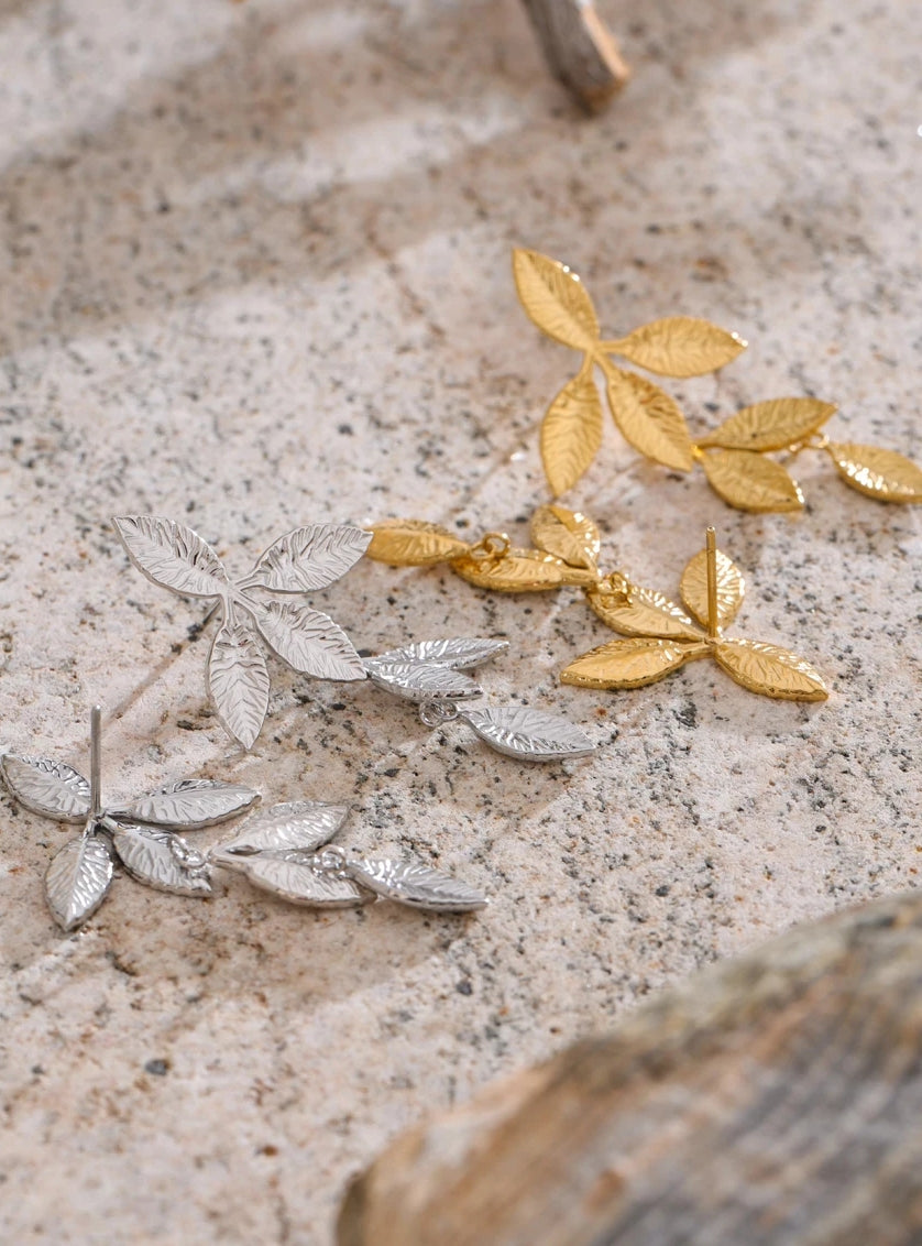 Textured Gold Leaf Drop Earrings