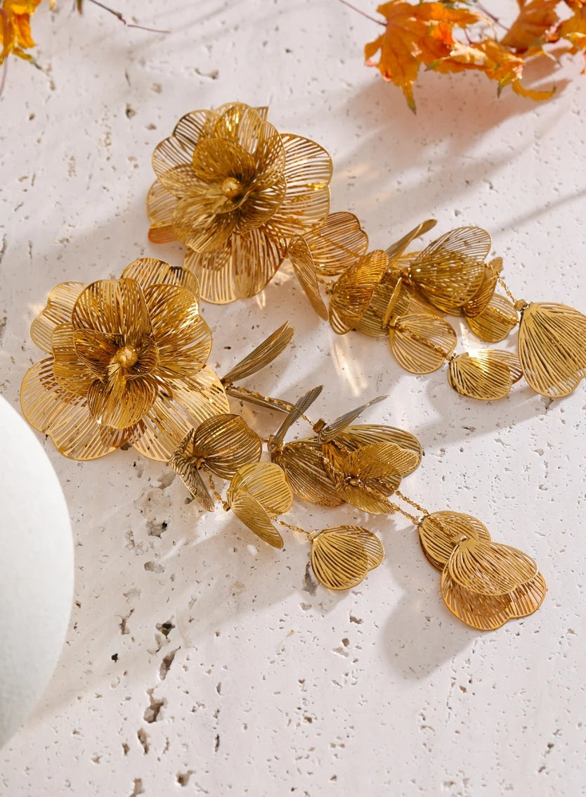 Layered Big Flower Petal Dangle Earrings
