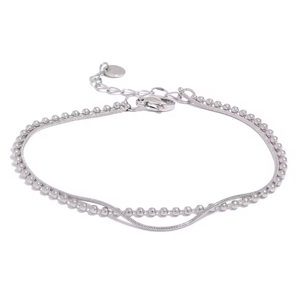 Flat & Bead Chains Double Layer Bracelet