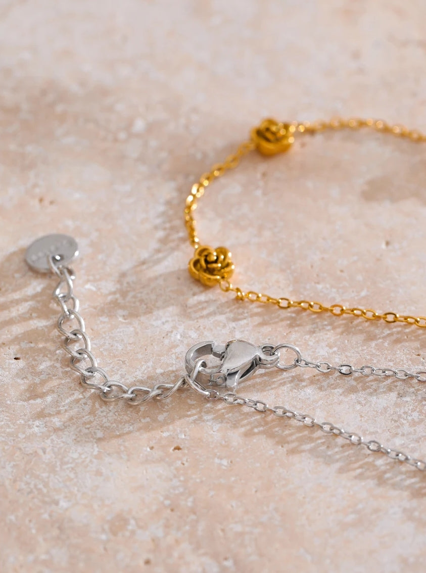 Triple Rose Flower Chain Bracelet