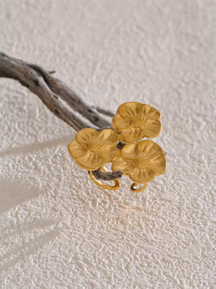 Adjustable Triple Flower Open Ring