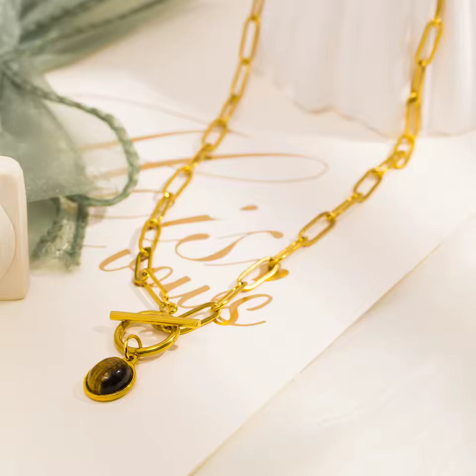 Natural Tiger's Eye Stone Pendant Necklace