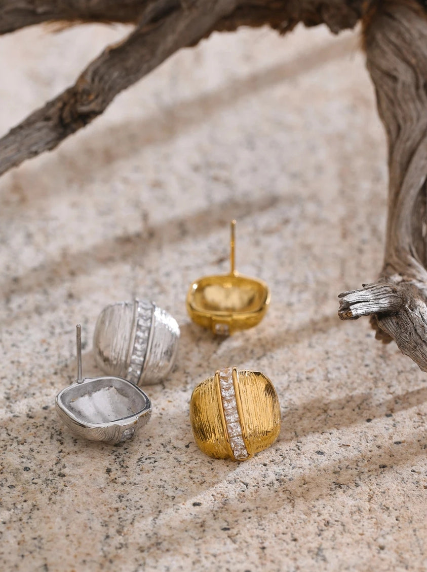 Zircon Square Striped Stud Earrings