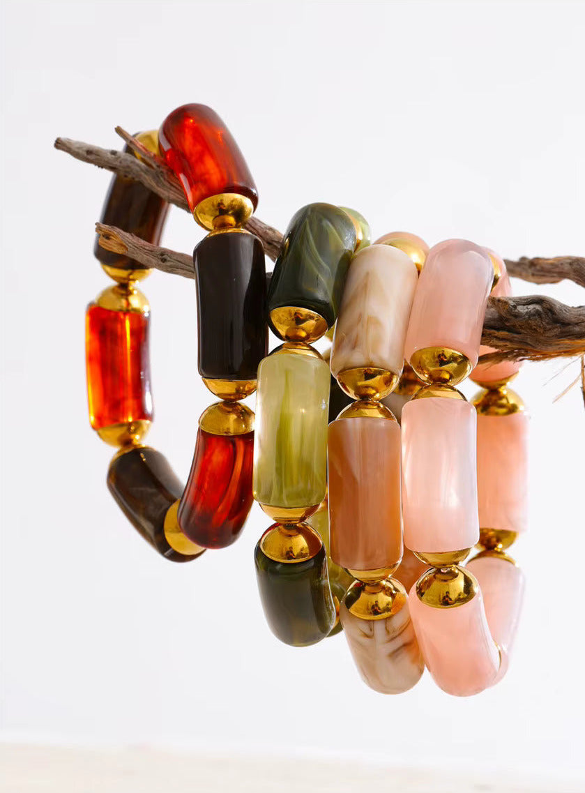 Green Resin Cylinder Elastic Bracelet