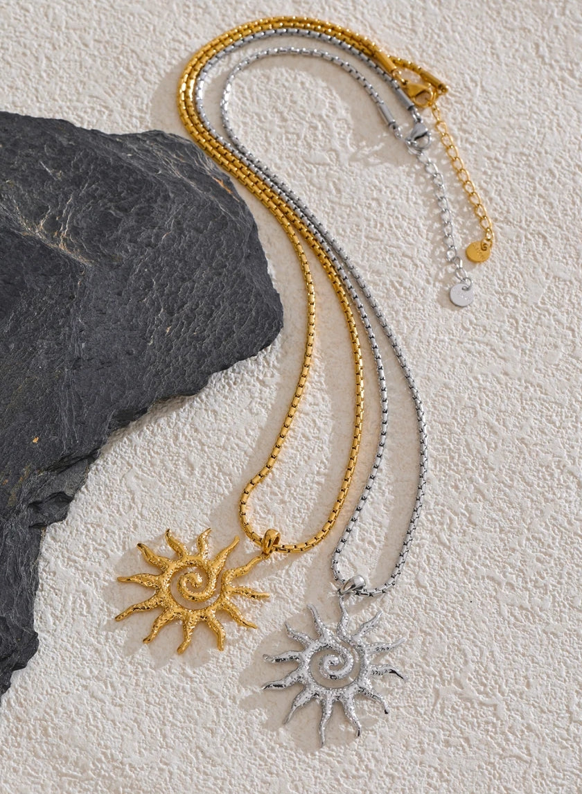 Engraved Sun Jewelry Set (Necklace & Earrings)