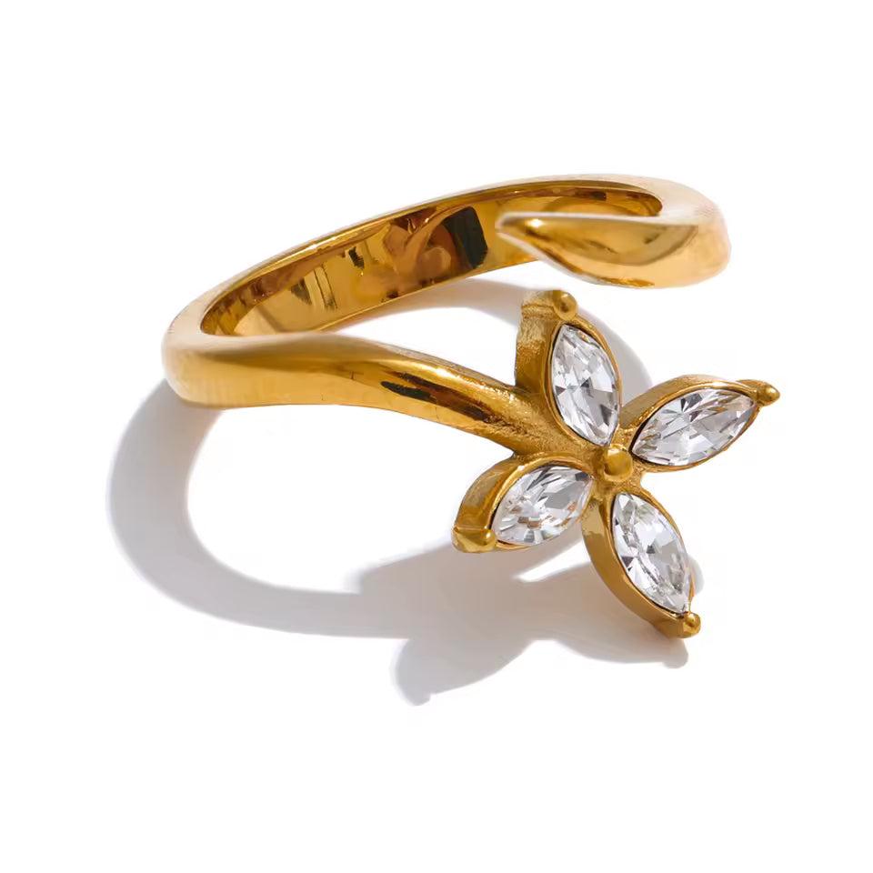 Adjustable Flower & Cubic Zircon Open Ring