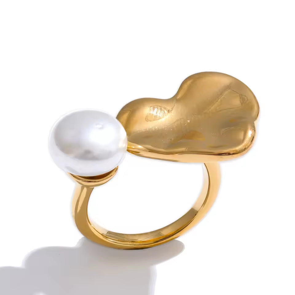 Heart & Simulated Pearl Adjustable Ring
