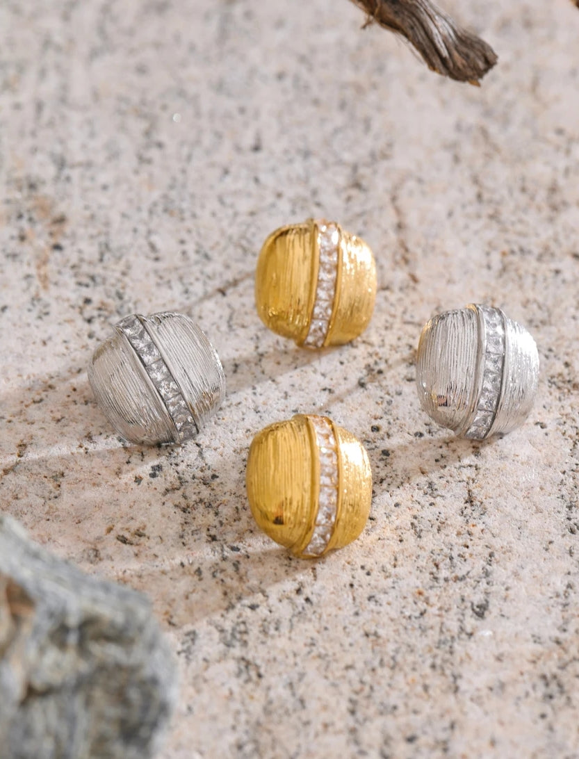 Zircon Square Striped Stud Earrings