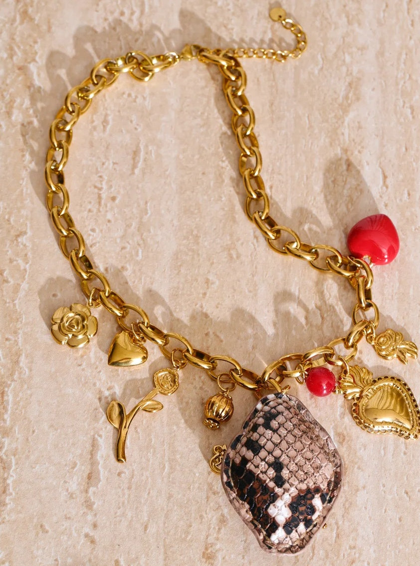 Acrylic Flower Heart Charm Necklace