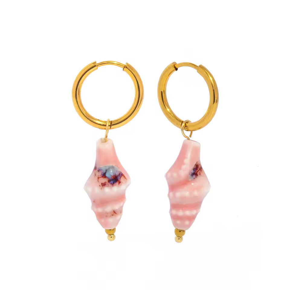 Ceramic Conch Pendant Dangle Earrings