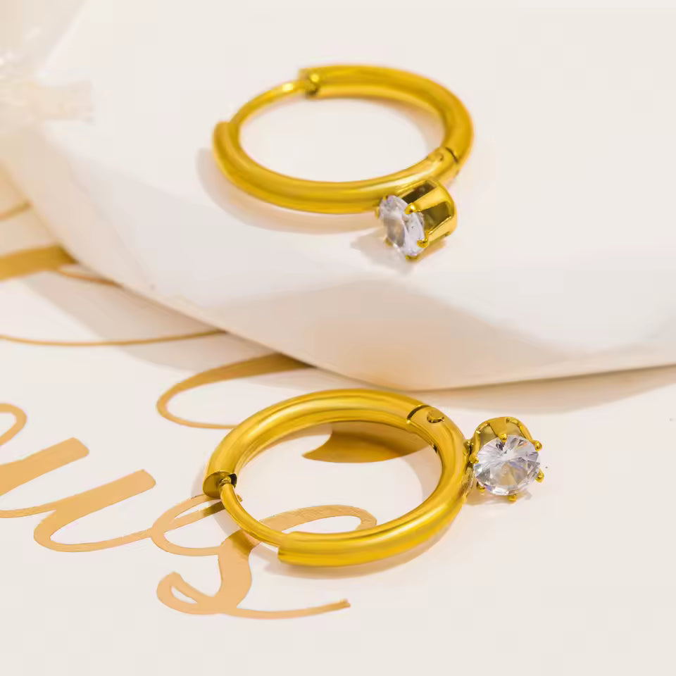 Shiny Zirconia Drop Hoop Earrings