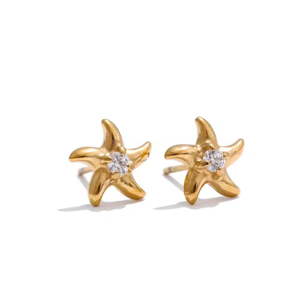 Zircon Starfish Stud Earrings