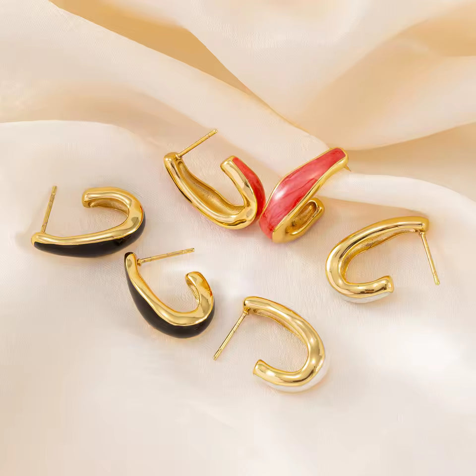 U-Shape Enamel Hoop Earrings