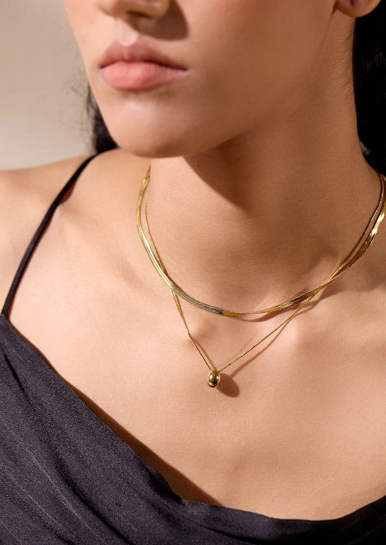 Snake Chain Water Drop Multi Layered Necklace