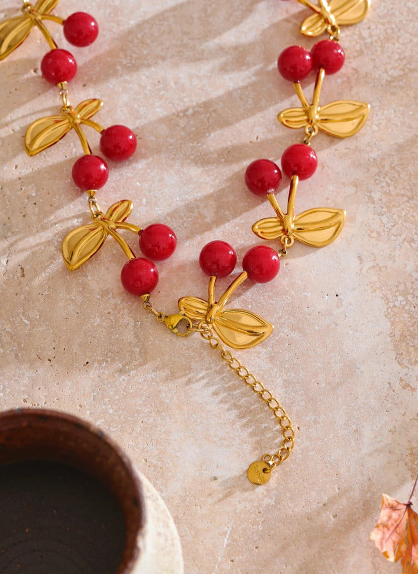 Glossy Resin Cherry Charm Necklace