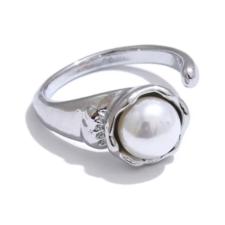 Open Adjustable Chic Ring With Simulated Pearl