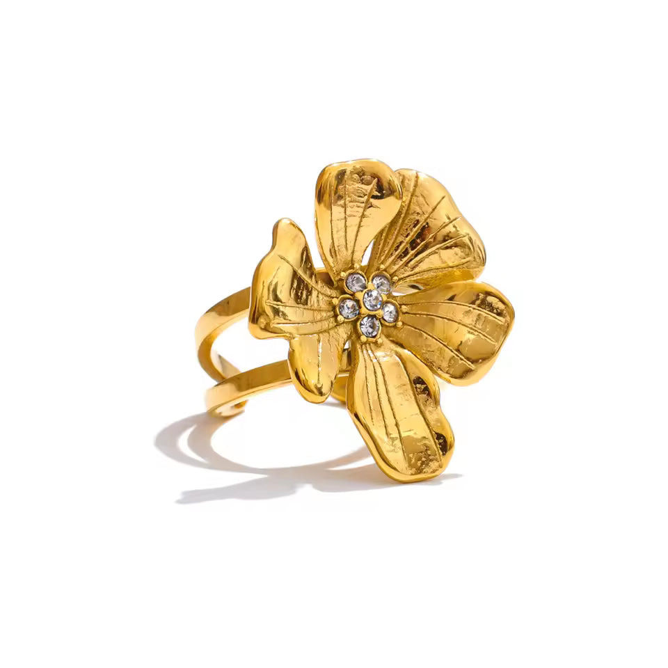 Adjustable Flower Ring with Zircon Buds