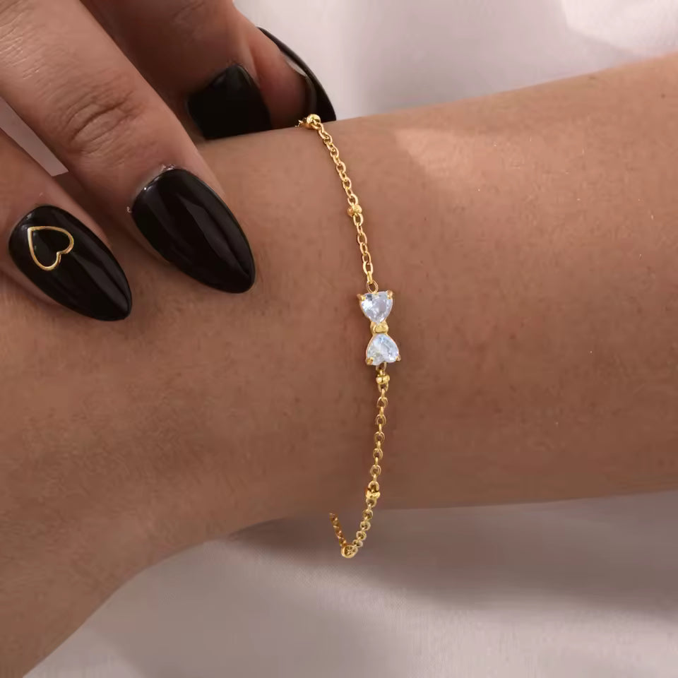 Zircon Bow Gold Bracelet