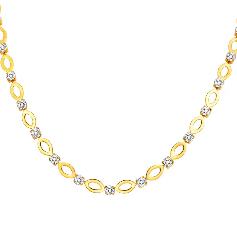Zircon Hollow Oval Chain Necklace