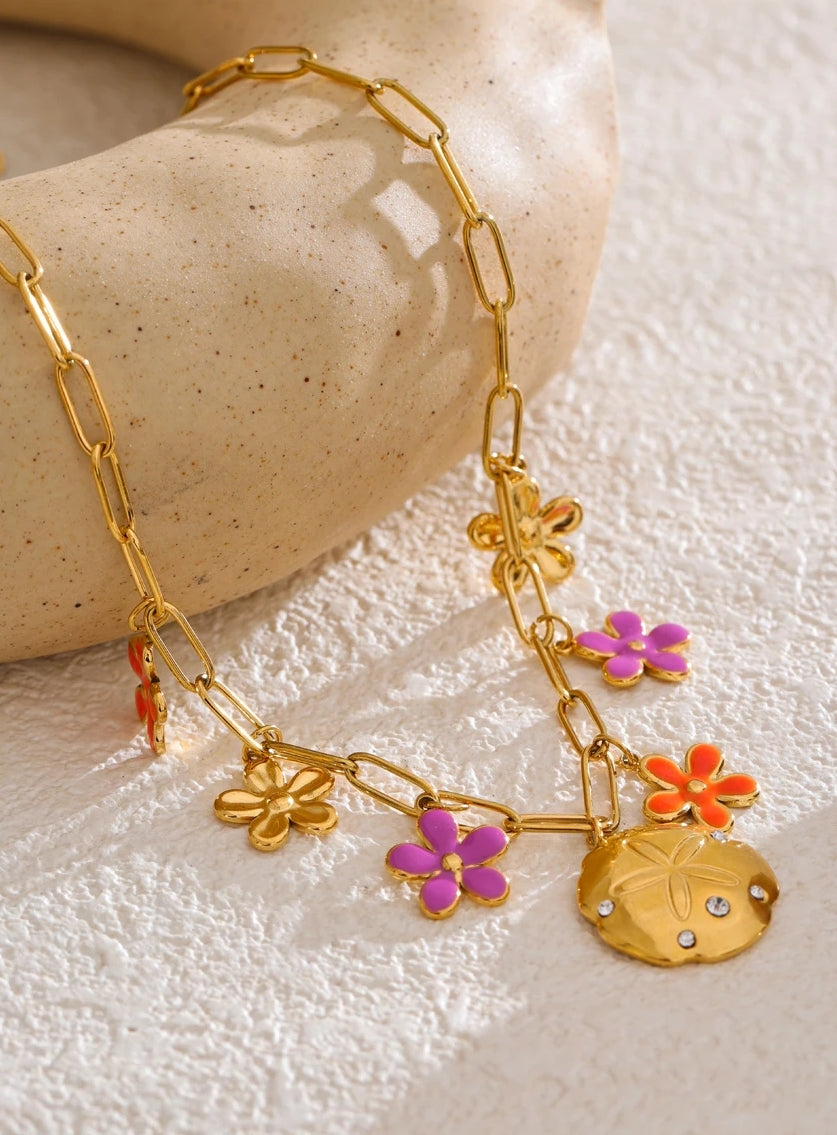 Multi Flower Charm Necklace