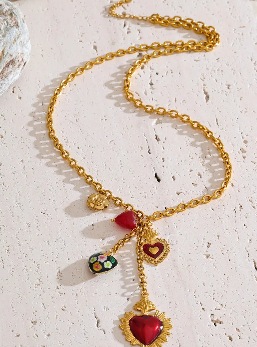 Multi Heart Charm Necklace