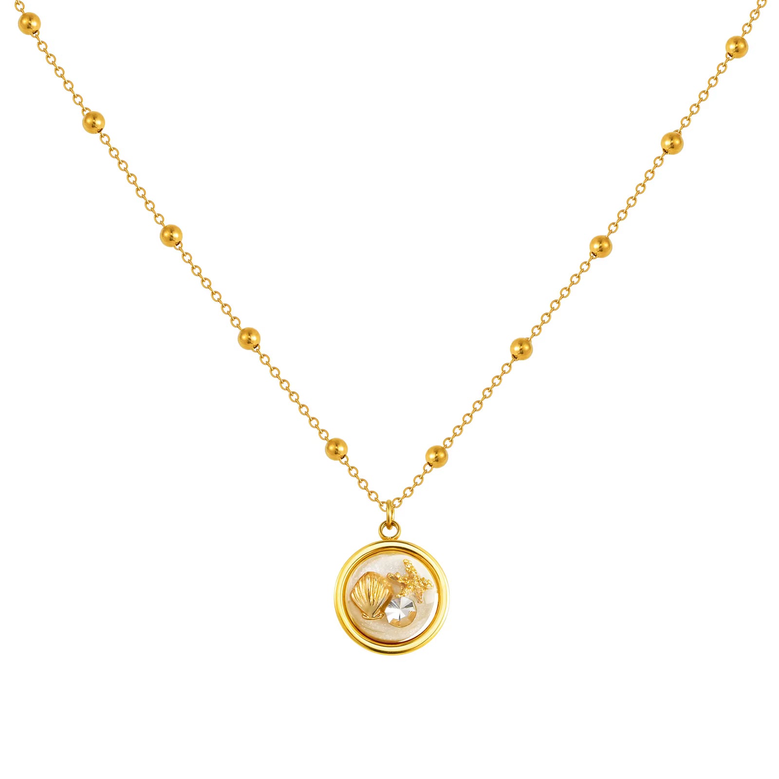 Round Necklace with Shell Starfish Zircon