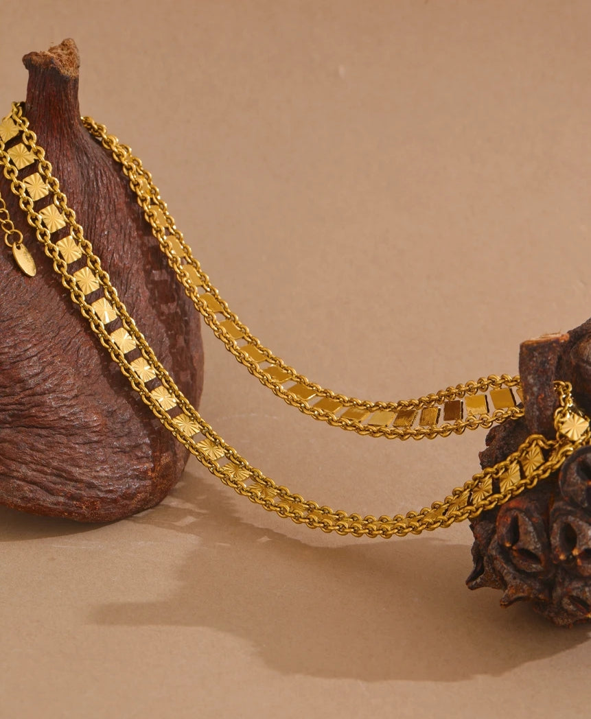 Square Double Chain Jewelry Set (Necklace & Bracelet)