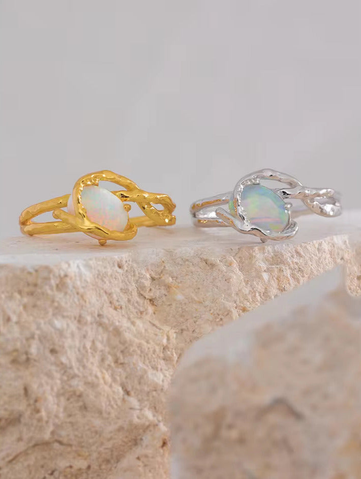 Adjustable Natural Opal Stone Open Ring