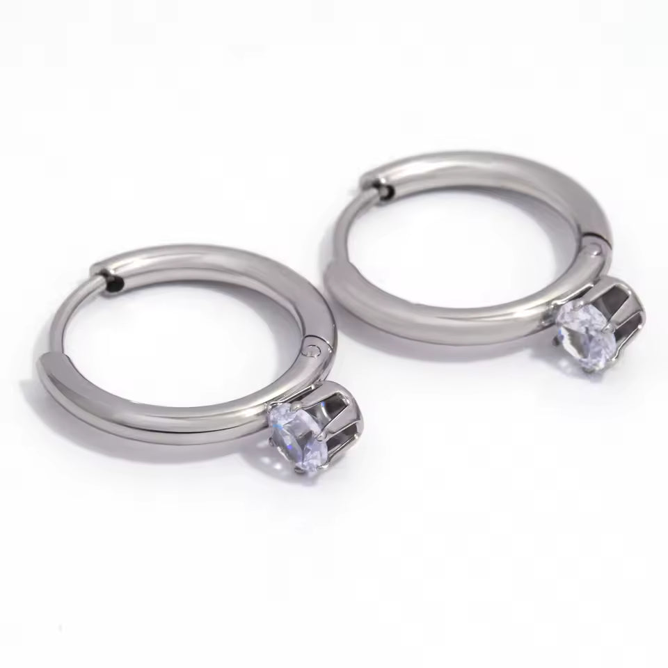 Shiny Zirconia Drop Hoop Earrings