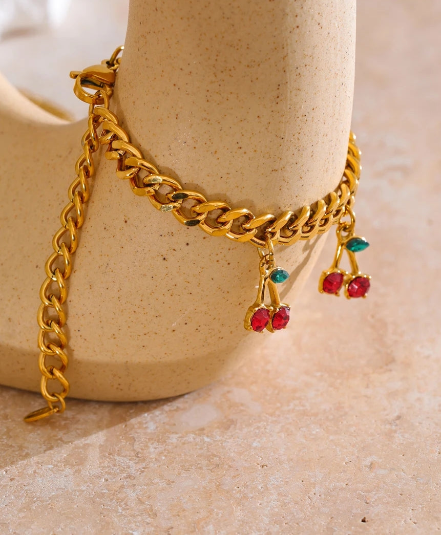 Cherry Charm Jewelry Set (Necklace & Bracelet)