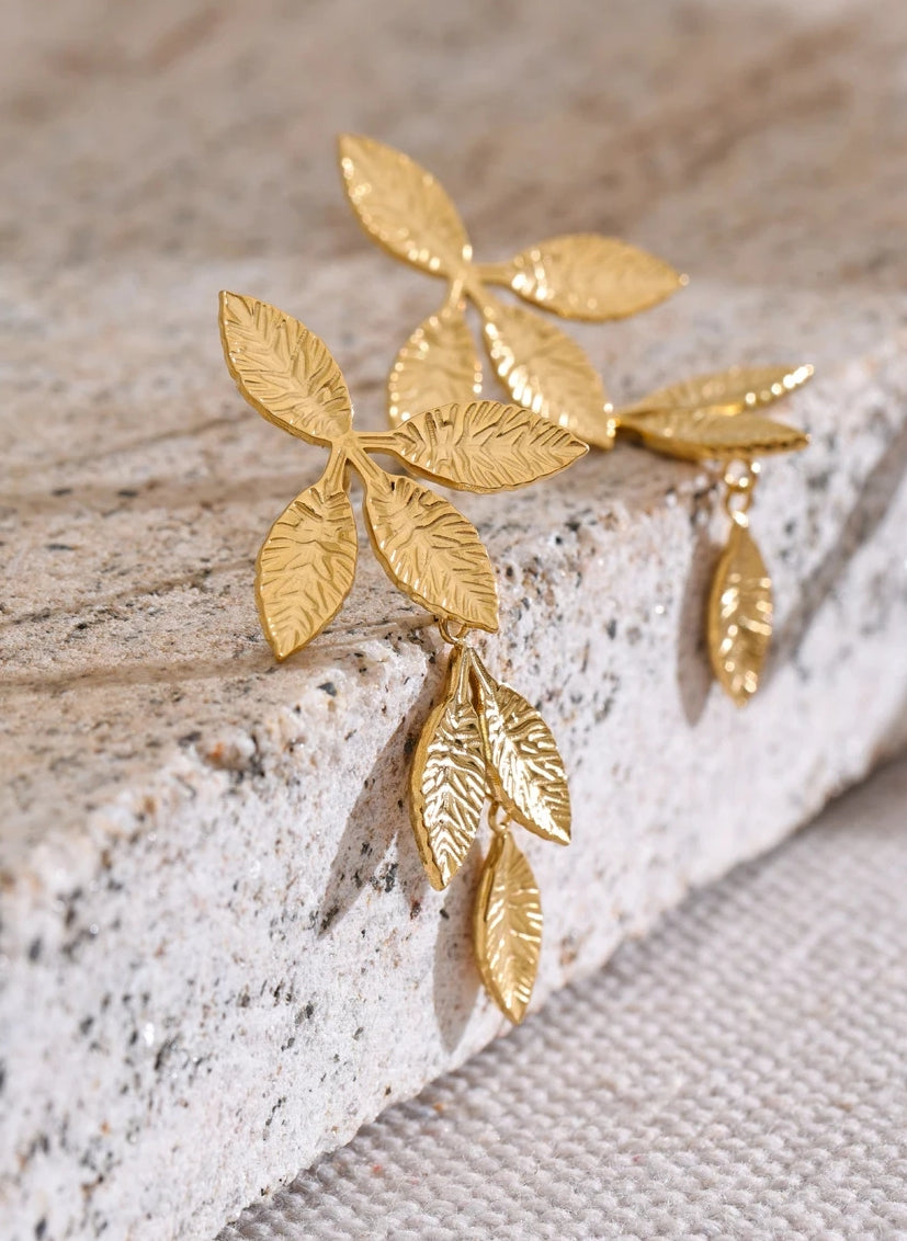Textured Gold Leaf Drop Earrings