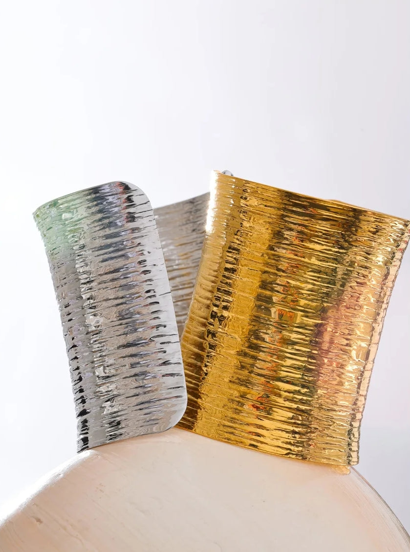 Geometric Texture Large Wide Cuff Bracelet