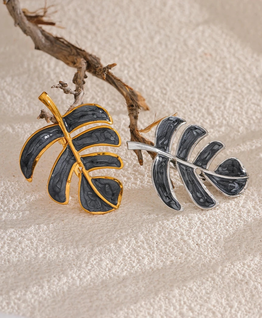 Wavy Enamel Leaf Brooch