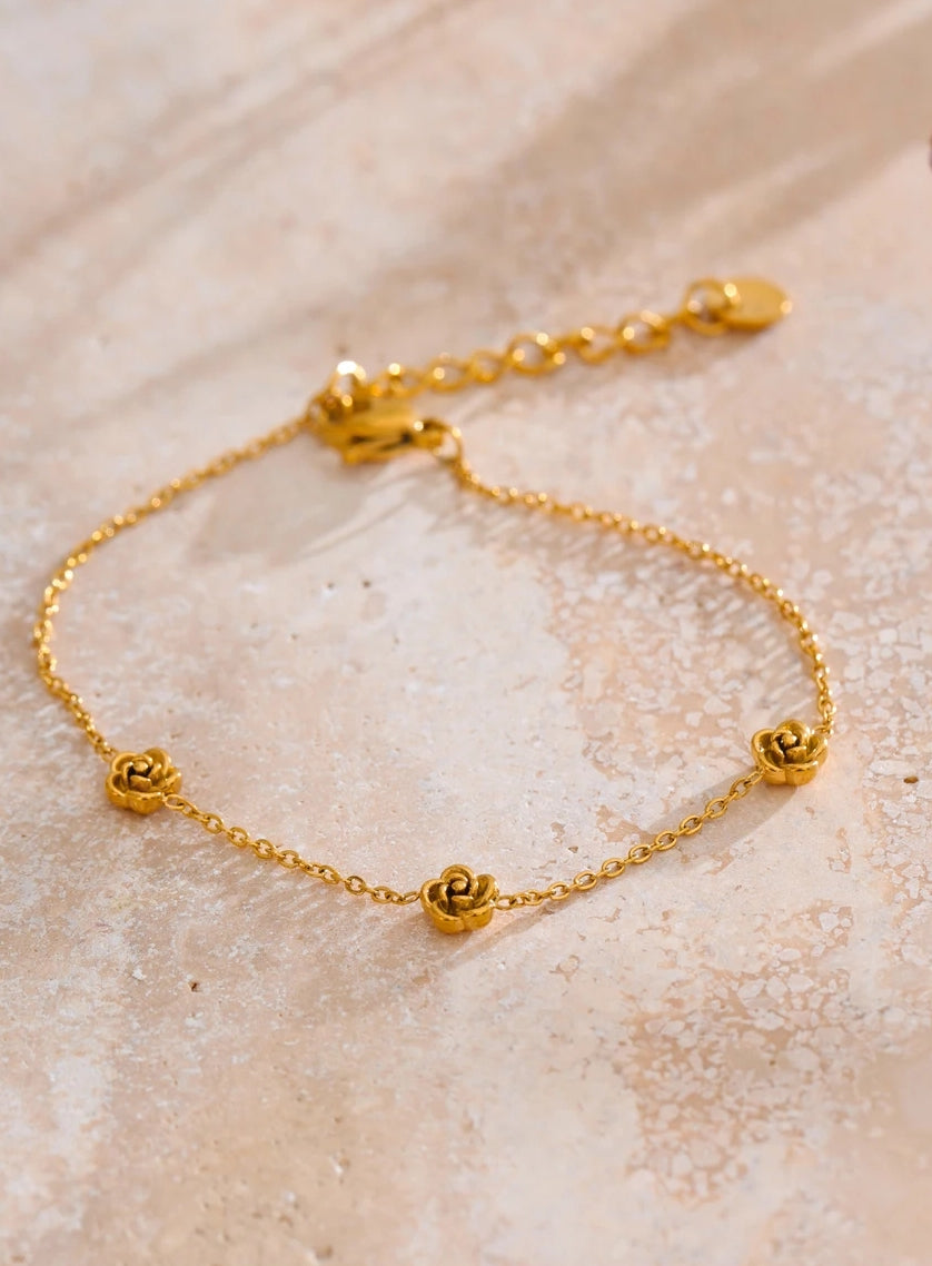 Triple Rose Flower Chain Bracelet