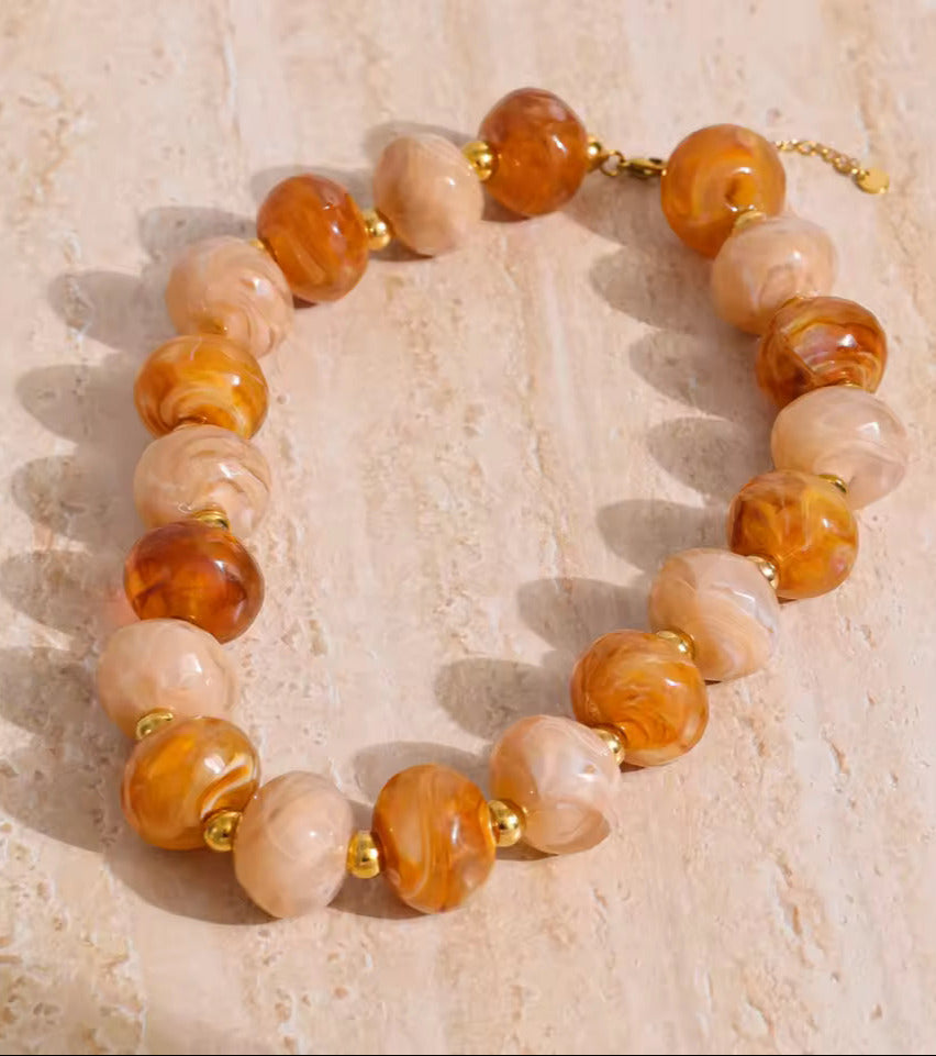 Resin Round Brown Beads Necklace