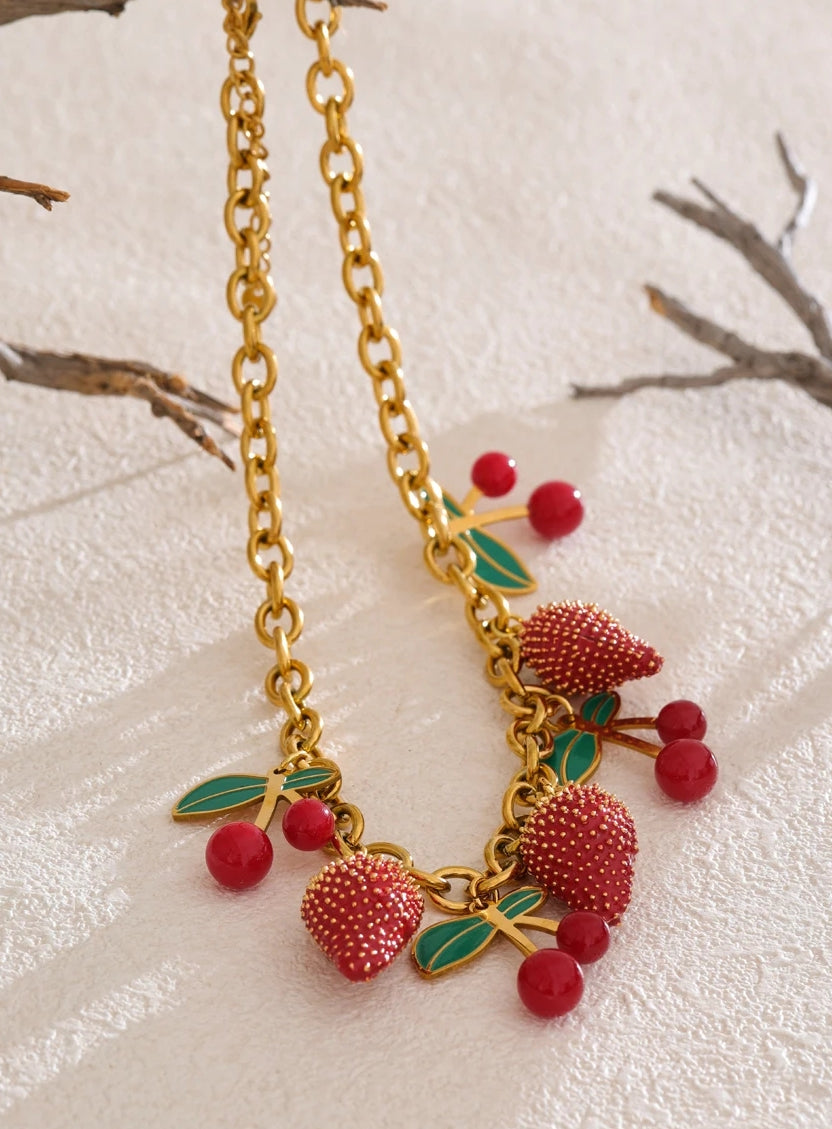 Cherry & Strawberry Multi Charm Necklace