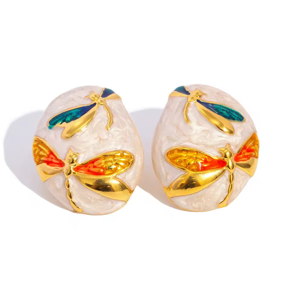 Colorful Dragonfly Enamel Stud Earrings