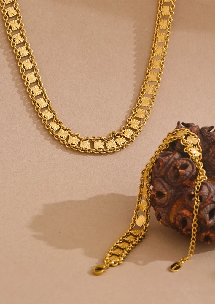Square Double Chain Jewelry Set (Necklace & Bracelet)