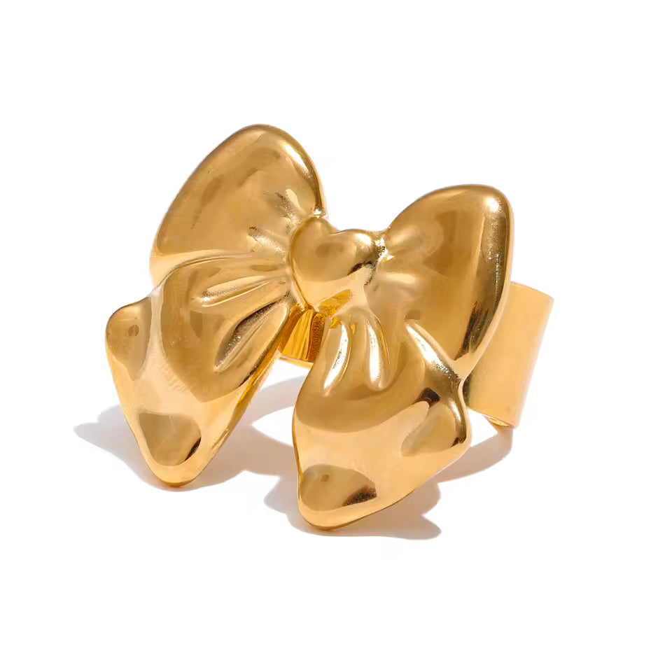 Adjustable Golden Bow Open Ring