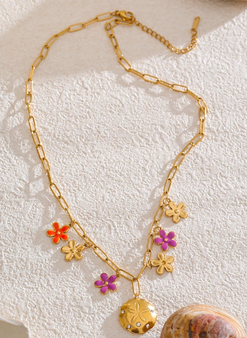 Multi Flower Charm Necklace