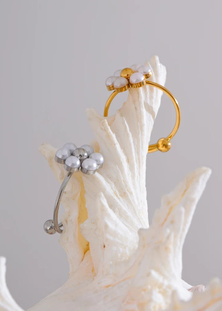 Flower With Pearl Jewelry Set (Necklace & Ring)