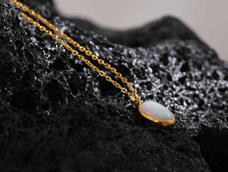 Minimalist Gold Opal Pendant Necklace