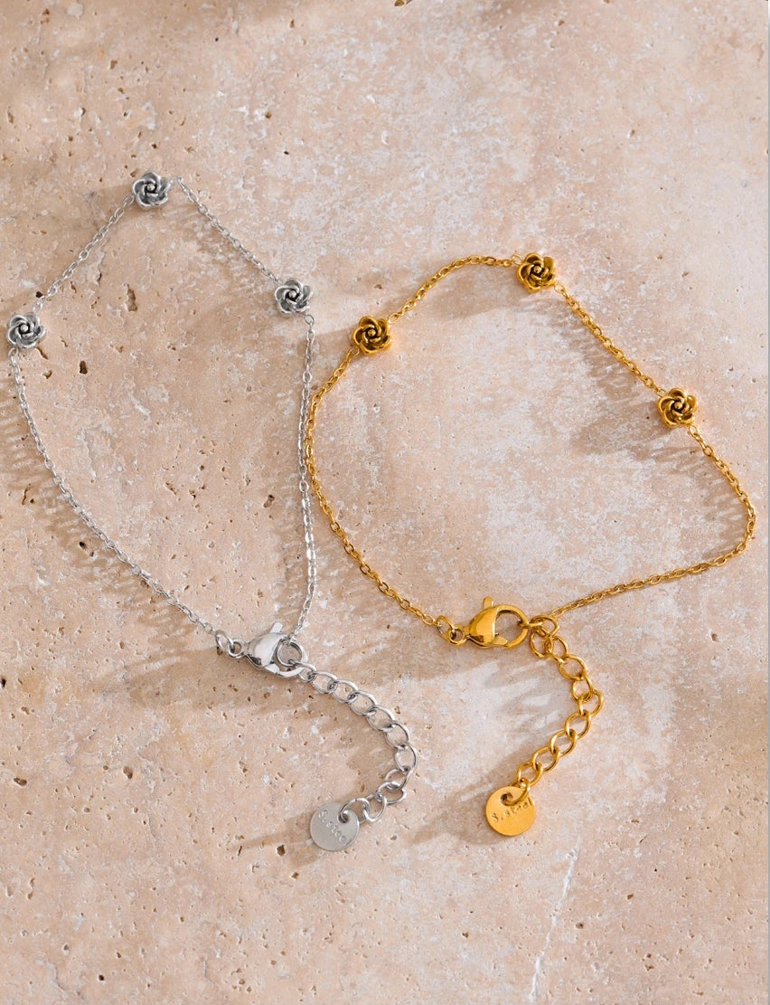 Triple Rose Flower Chain Bracelet