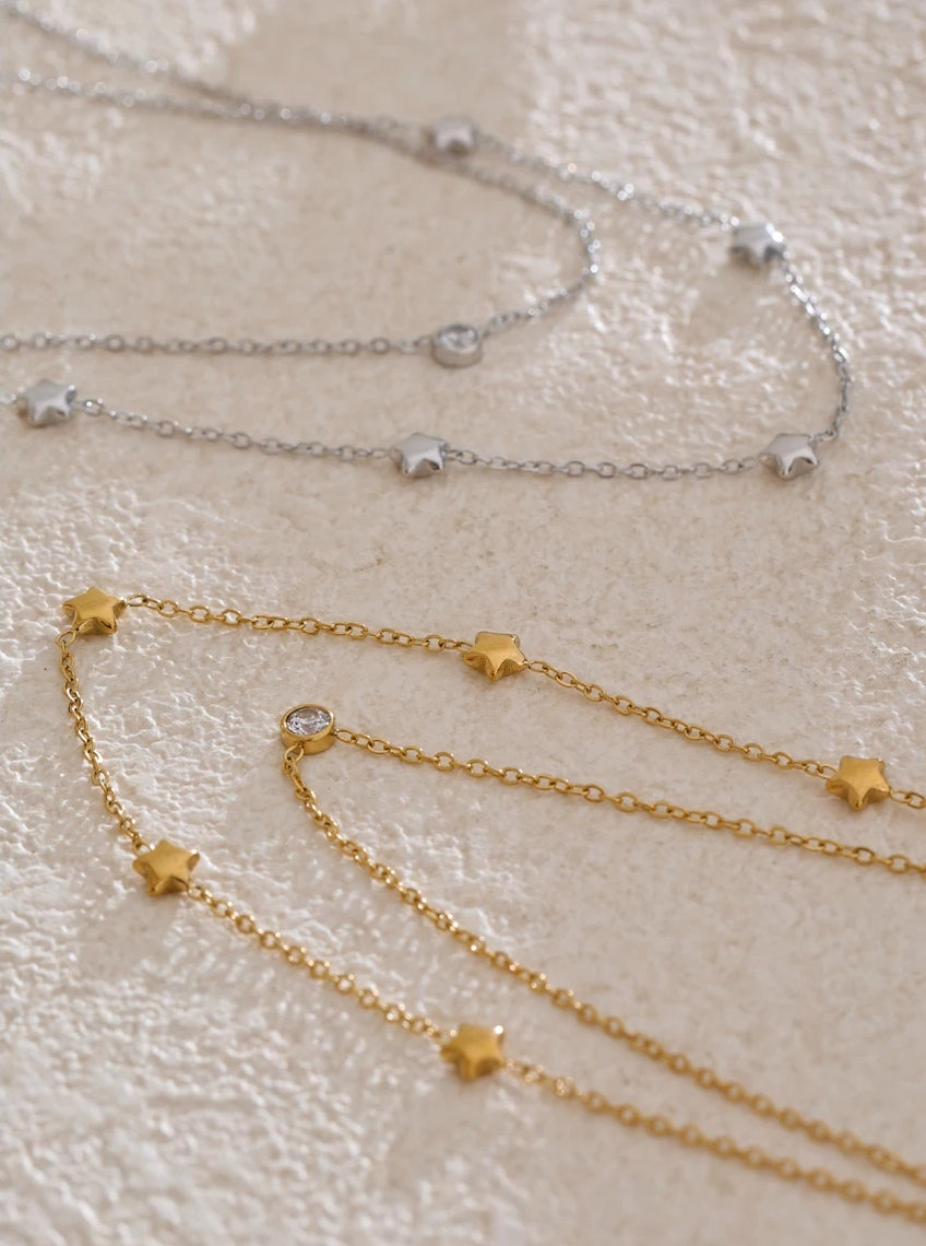 Stars & Zircon Multi Layer Chain Necklace