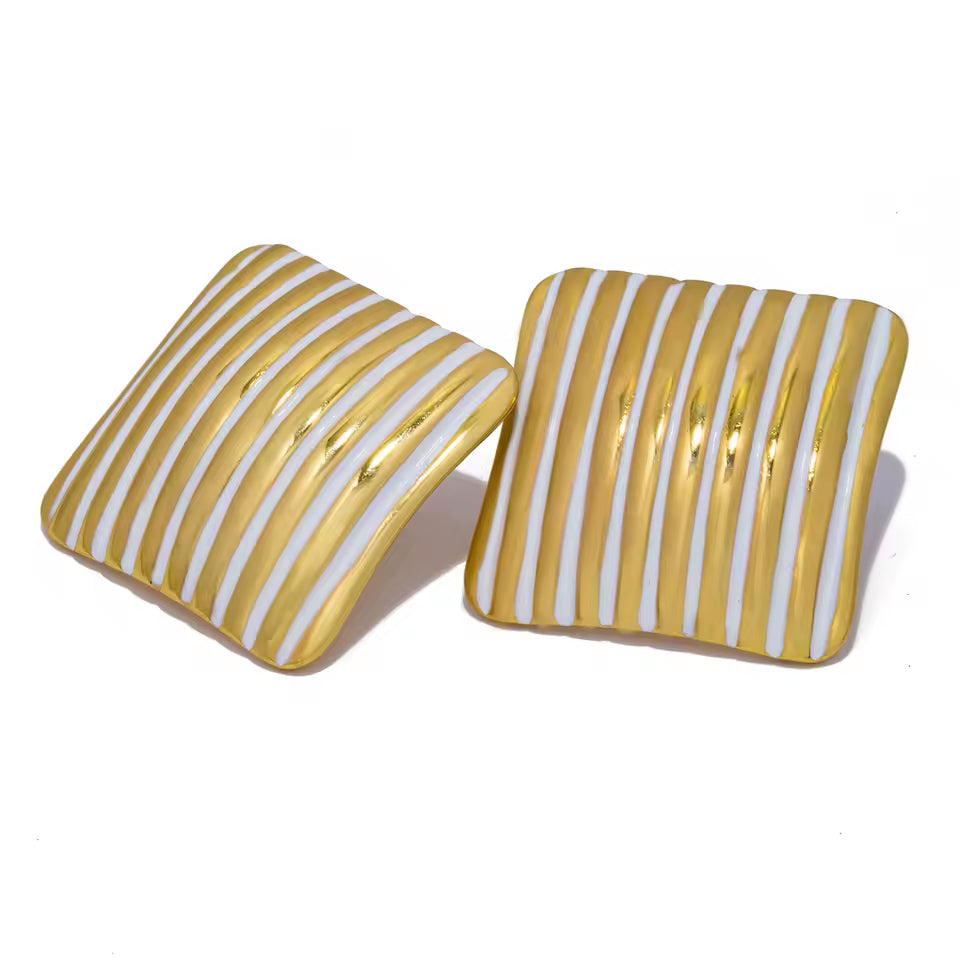 Striped Square Geometric Stud Earrings