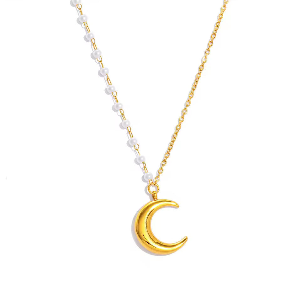 Crescent Pendant Asymmetrical Chain Necklace