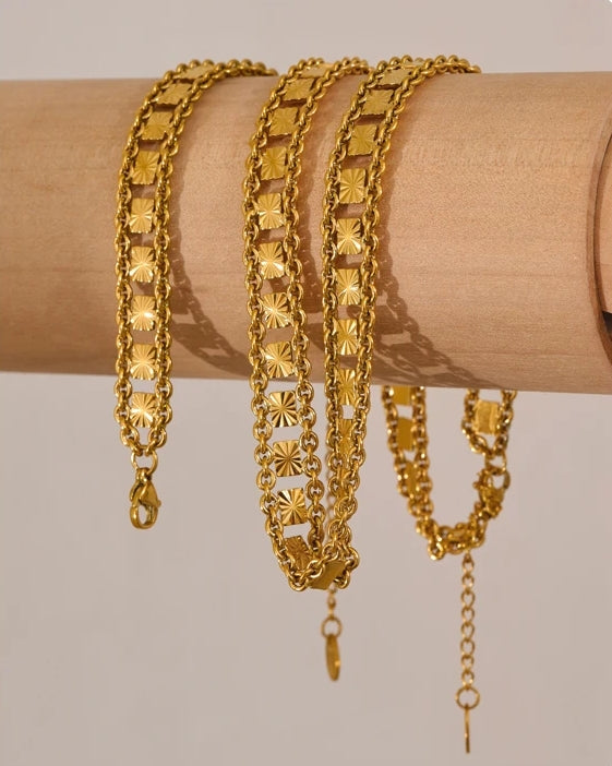 Square Double Chain Jewelry Set (Necklace & Bracelet)