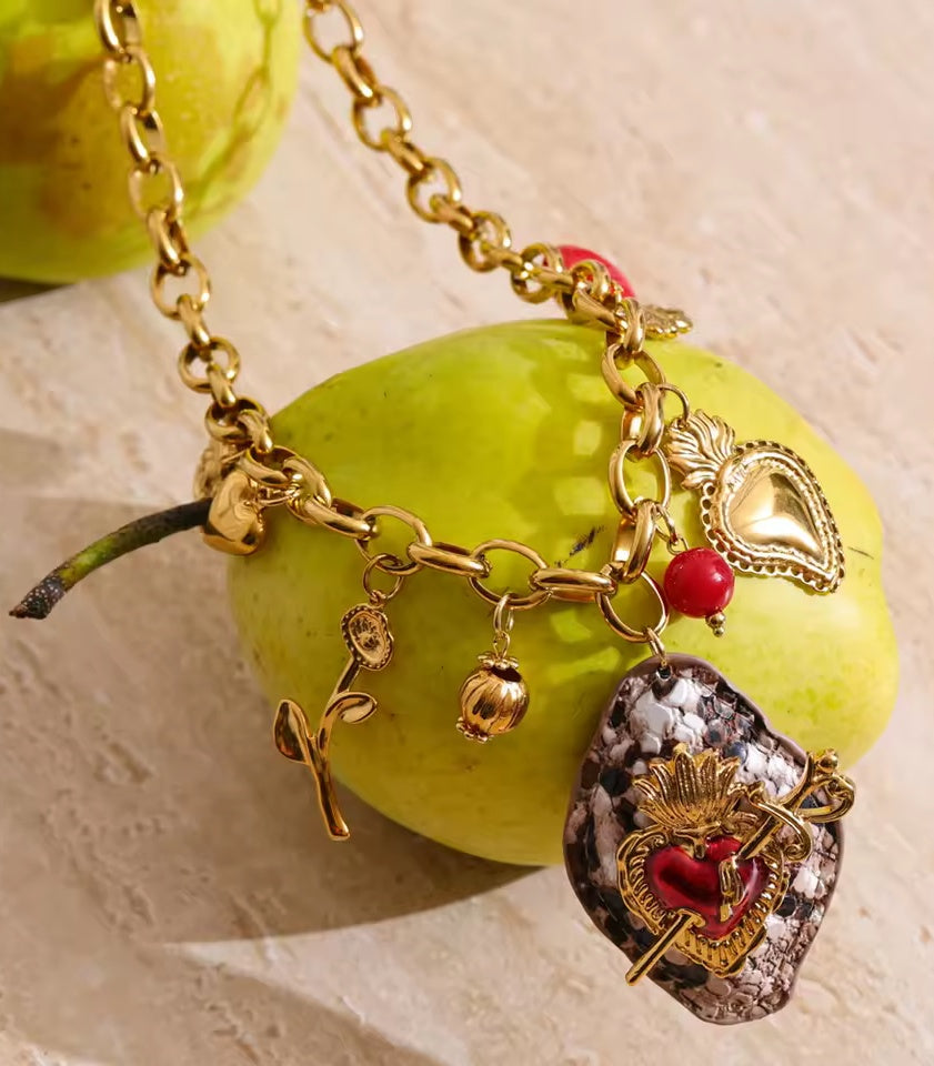 Acrylic Flower Heart Charm Necklace