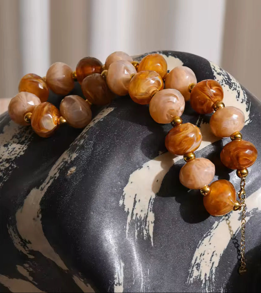 Resin Round Brown Beads Necklace
