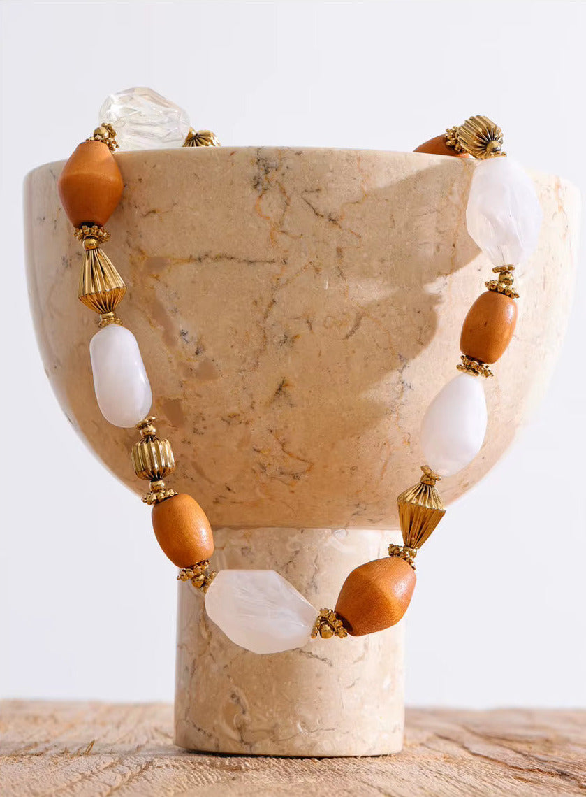 Resin Wood Beads Chain Statement Necklace